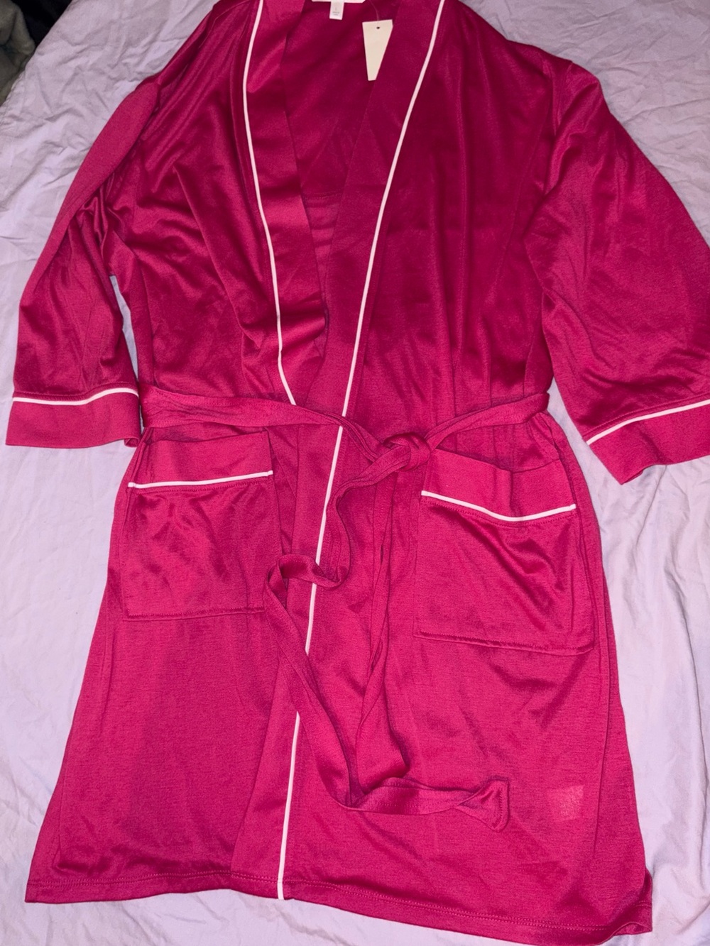 New Jasmine Rose Magenta Pink Kimono Wrap Robe with Pockets Size L MSRP $52